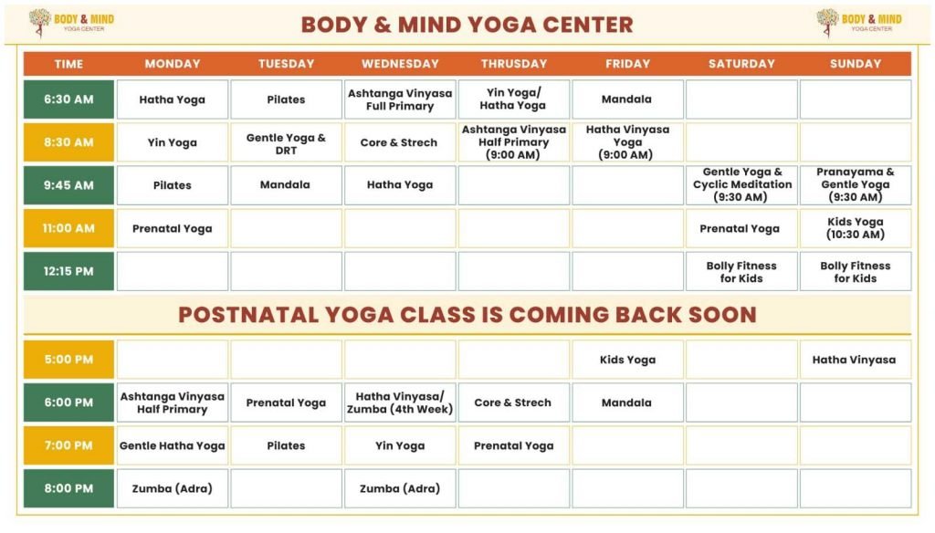 Class Schedule — Be-Yoga