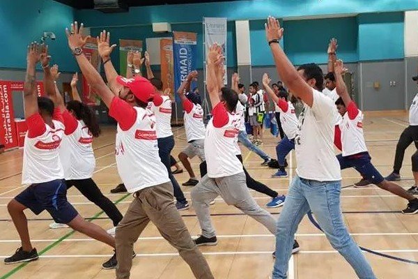 Corporate yoga session